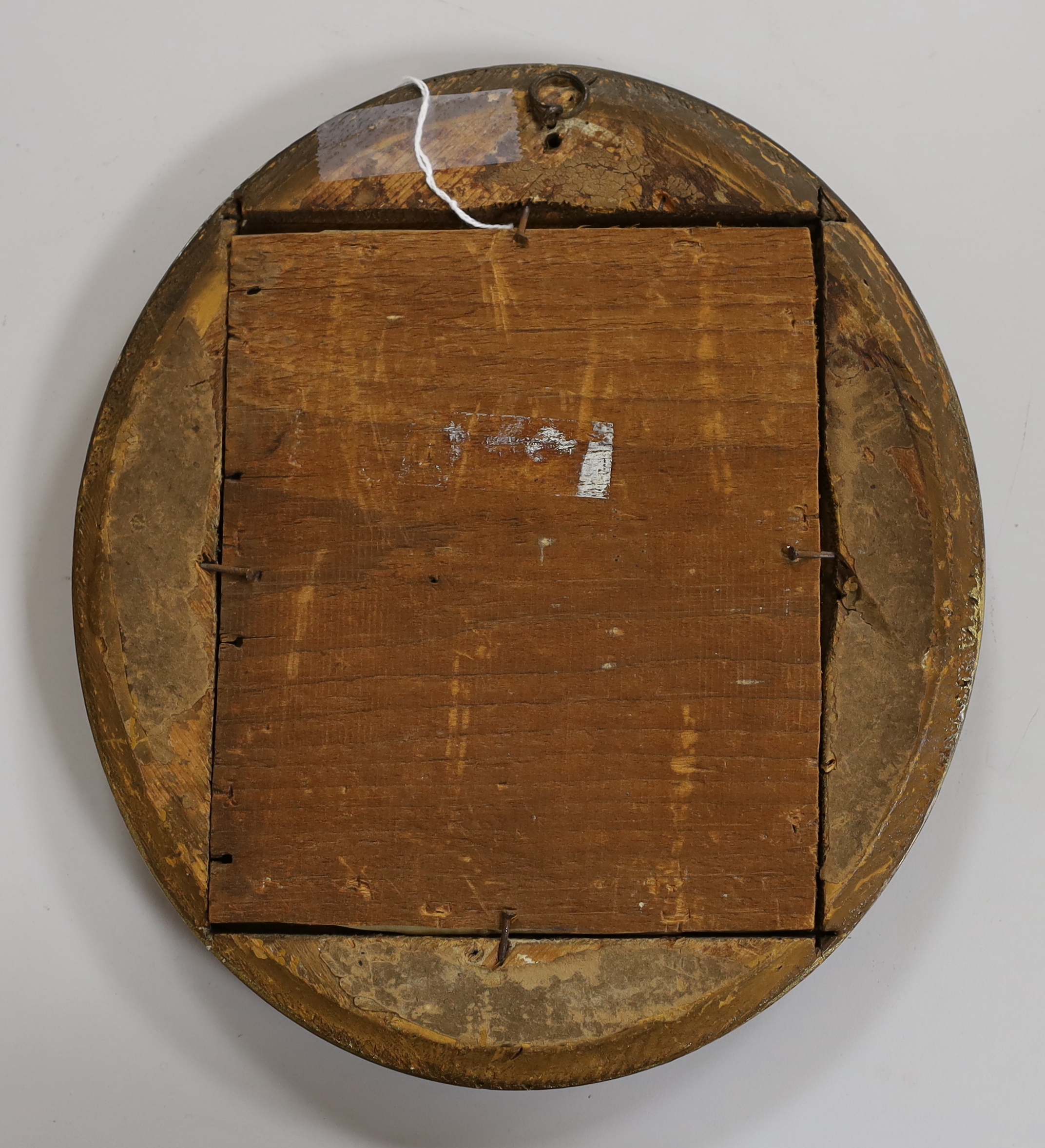 19th century school, oval oil on board, portrait of a nun at prayer, 16cm x 13cm ornate gilt frame